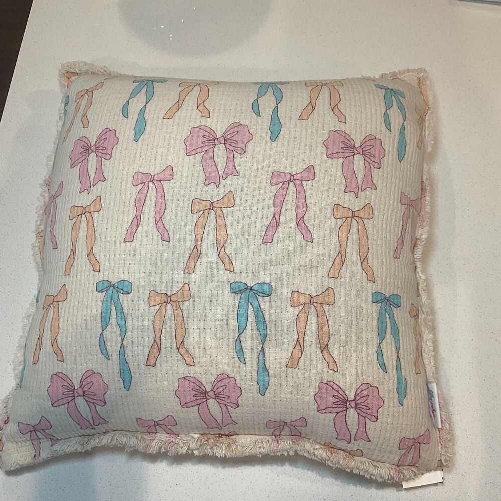 Set of 2 - Multi-color Bow Pillows 20x20 (Pink blue orange yellow bows)